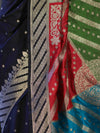 Banarasee Semi Katan Saree With Buti Design & Zari Woven Multicolor Pallu-Black