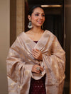 Banarasee Cotton Silk Zari Buti Salwar Kameez Fabric With Contrast Dupatta Set-Burgundy & Beige