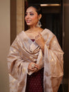 Banarasee Cotton Silk Zari Buti Salwar Kameez Fabric With Contrast Dupatta Set-Burgundy & Beige