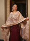 Banarasee Cotton Silk Zari Buti Salwar Kameez Fabric With Contrast Dupatta Set-Burgundy & Beige