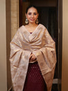 Banarasee Cotton Silk Zari Buti Salwar Kameez Fabric With Contrast Dupatta Set-Burgundy & Beige