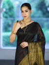 Bhagalpur Handloom Dual Color Linen Tissue Metallic Shine Saree-Black & Gold