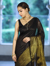 Bhagalpur Handloom Dual Color Linen Tissue Metallic Shine Saree-Black & Gold