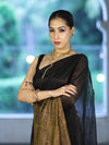 Bhagalpur Handloom Dual Color Linen Tissue Metallic Shine Saree-Black & Gold