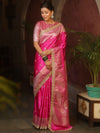 Banarasee Handloom Mashru Silk Saree Zari Border With Lace-Pink