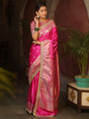 Banarasee Handloom Mashru Silk Saree Zari Border With Lace-Pink