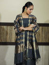 Banarasee Cotton Silk Stripe Pattern Salwar Kameez Fabric With Dupatta Set-Stone Blue