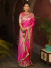 Banarasee Handloom Mashru Silk Saree Zari Border With Lace-Pink