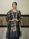 Banarasee Cotton Silk Stripe Pattern Salwar Kameez Fabric With Dupatta Set-Stone Blue