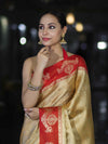 Banarasee Handloom Zari Woven Tissue Saree With Contrast Satin Border-Gold & Red