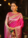 Banarasee Handloom Mashru Silk Saree Zari Border With Lace-Pink