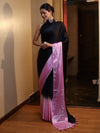 Banarasee Handloom Satin Hand Dyed Shibori Pattern Saree With Mirror Work-Black & Baby Pink