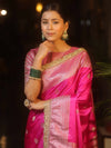 Banarasee Handloom Mashru Silk Saree Zari Border With Lace-Pink