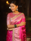 Banarasee Handloom Mashru Silk Saree Zari Border With Lace-Pink
