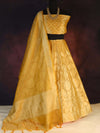 Banarasee Tissue Unstitched Lehenga & Blouse Fabric With Dupatta Set-Yellow