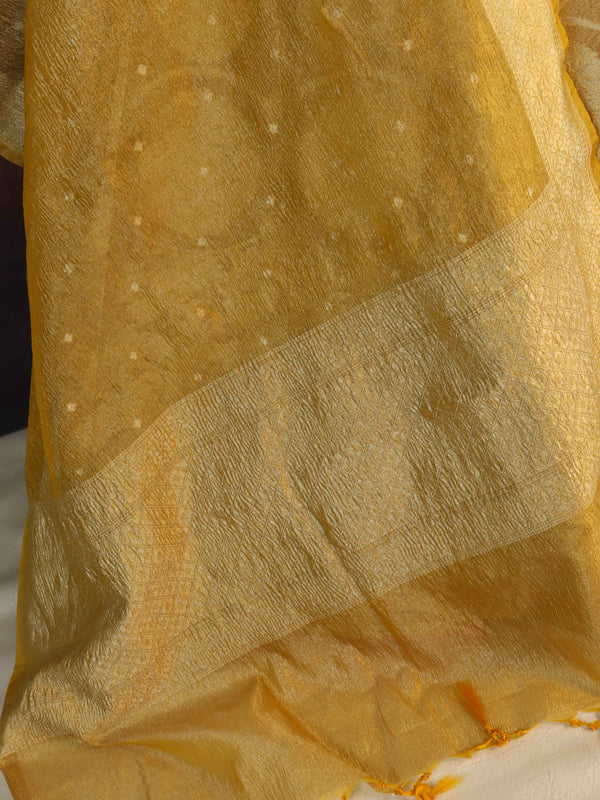 Banarasee Tissue Unstitched Lehenga & Blouse Fabric With Dupatta Set-Yellow