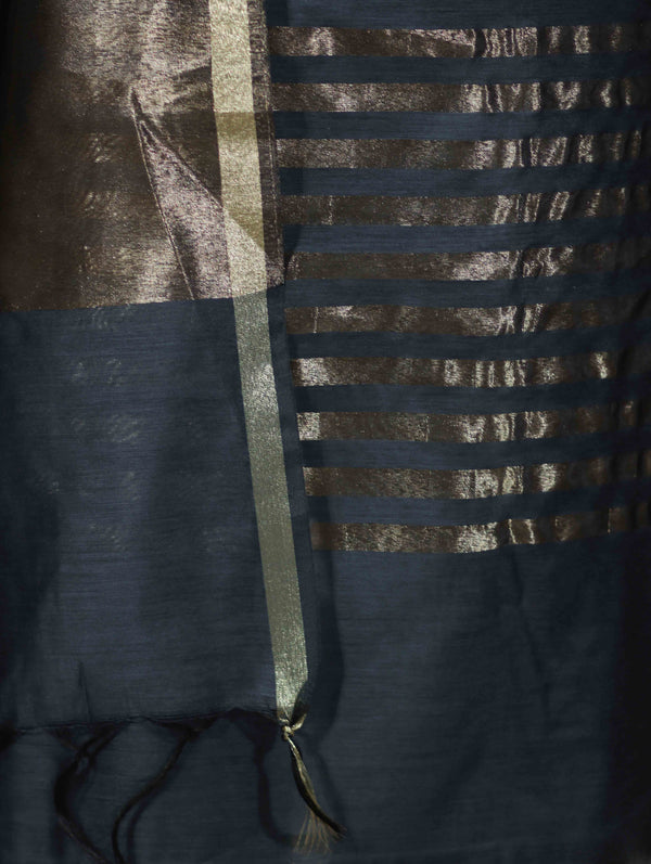 Banarasee Cotton Silk Stripe Pattern Salwar Kameez Fabric With Dupatta Set-Stone Blue