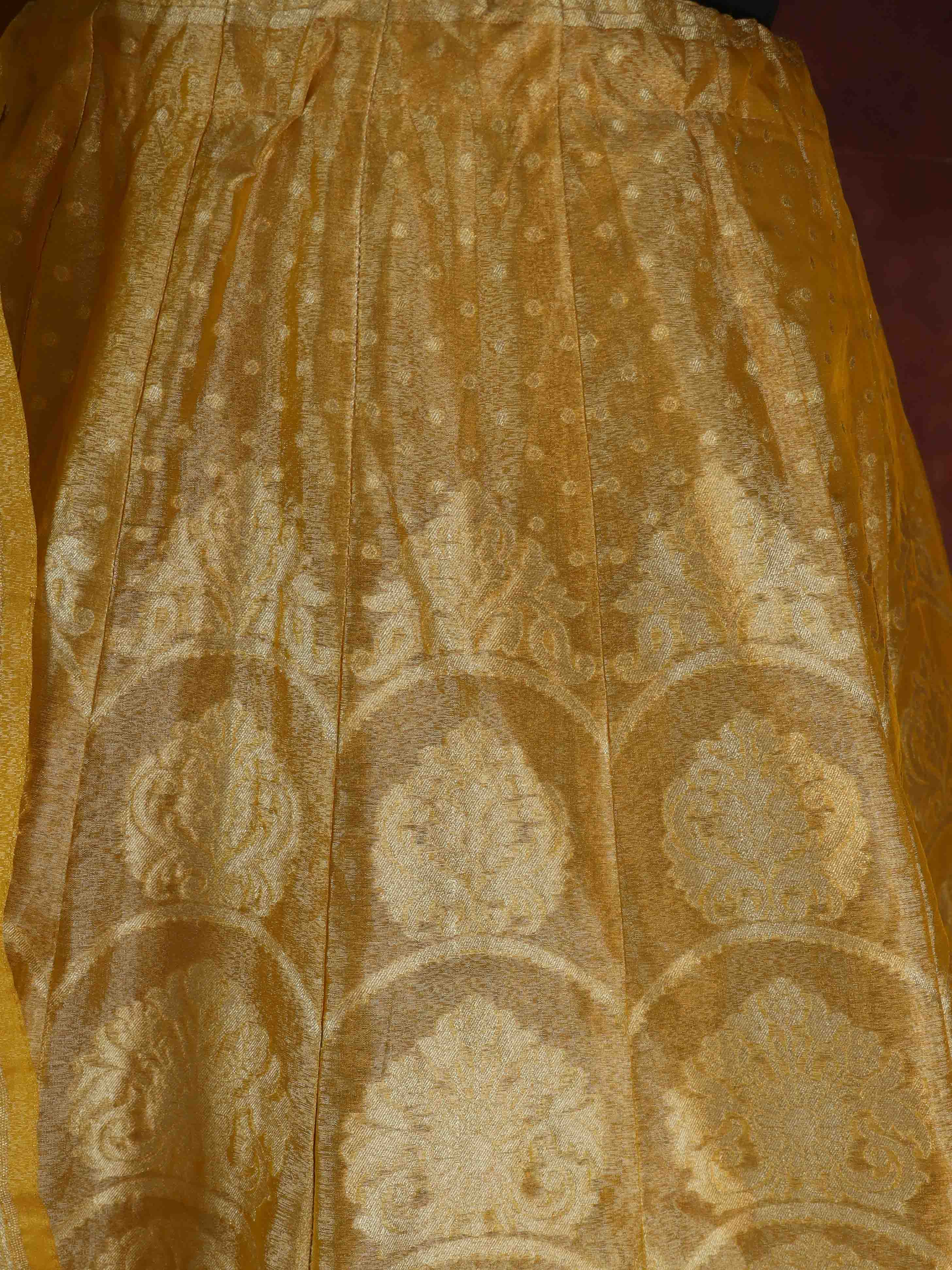 Banarasee Tissue Unstitched Lehenga & Blouse Fabric With Dupatta Set-Yellow
