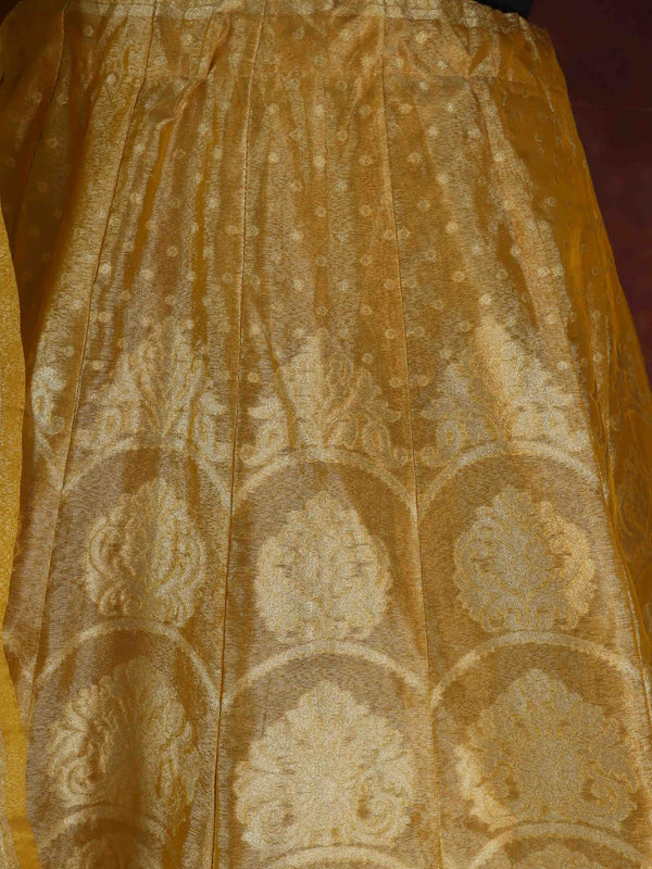Banarasee Tissue Unstitched Lehenga & Blouse Fabric With Dupatta Set-Yellow