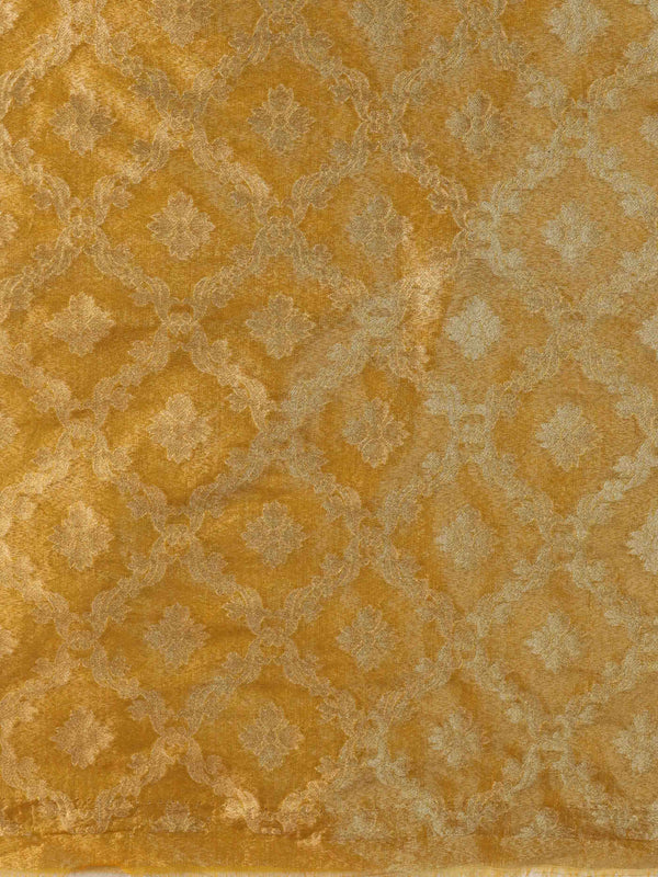 Banarasee Tissue Unstitched Lehenga & Blouse Fabric With Dupatta Set-Yellow