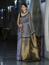Banarasee Semi Silk Saree With Checks Pattern & Zari Woven Pallu-Black & White