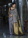 Banarasee Semi Silk Saree With Checks Pattern & Zari Woven Pallu-Black & White