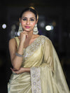 Banarasee Handloom Plain Tissue Saree With Lace Border-Cream