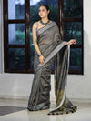 Bhagalpur Handloom Pure Linen Cotton Saree With Resham Embroidered Border-Grey