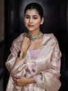 Banarasee Tissue Zari Weaving Salwar Kameez Fabric With Dupatta Set-Light Pink