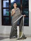 Bhagalpur Handloom Pure Linen Cotton Saree With Resham Embroidered Border-Grey
