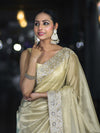 Banarasee Handloom Plain Tissue Saree With Lace Border-Cream