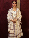 Banarasee Handloom Pure Cotton Silk Salwar Kameez Fabric With Dupatta-Cream