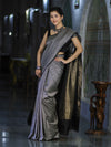 Banarasee Semi Silk Saree With Checks Pattern & Zari Woven Pallu-Black & White