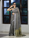 Bhagalpur Handloom Pure Linen Cotton Saree With Resham Embroidered Border-Grey