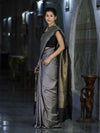 Banarasee Semi Silk Saree With Checks Pattern & Zari Woven Pallu-Black & White