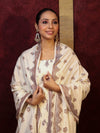 Banarasee Handloom Pure Cotton Silk Salwar Kameez Fabric With Dupatta-Cream