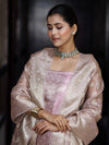 Banarasee Tissue Zari Weaving Salwar Kameez Fabric With Dupatta Set-Light Pink