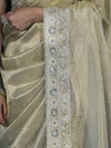 Banarasee Handloom Plain Tissue Saree With Lace Border-Cream