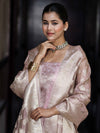Banarasee Tissue Zari Weaving Salwar Kameez Fabric With Dupatta Set-Light Pink