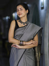 Banarasee Semi Silk Saree With Checks Pattern & Zari Woven Pallu-Black & White