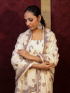 Banarasee Handloom Pure Cotton Silk Salwar Kameez Fabric With Dupatta-Cream