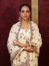 Banarasee Handloom Pure Cotton Silk Salwar Kameez Fabric With Dupatta-Cream