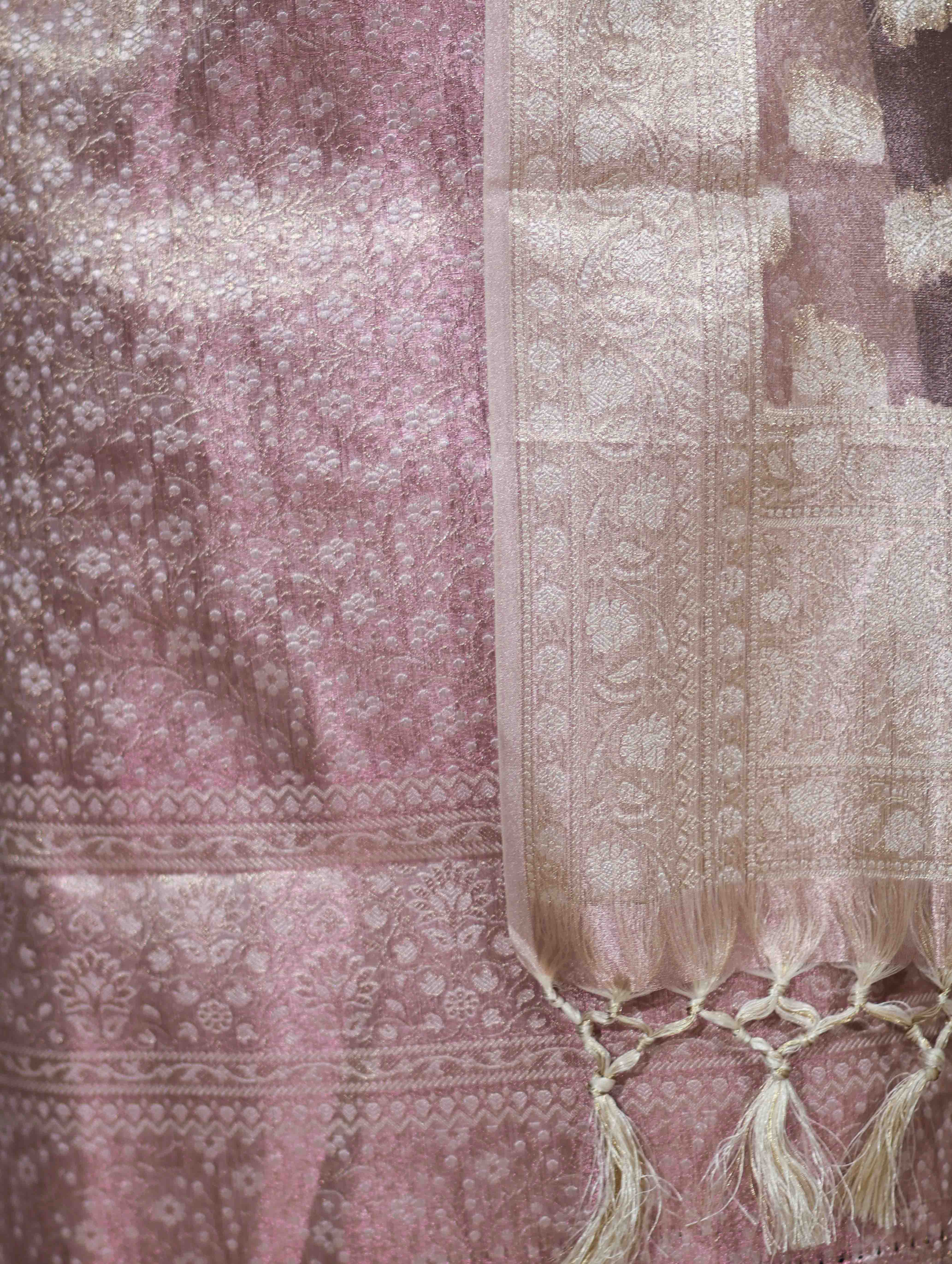 Banarasee Tissue Zari Weaving Salwar Kameez Fabric With Dupatta Set-Light Pink