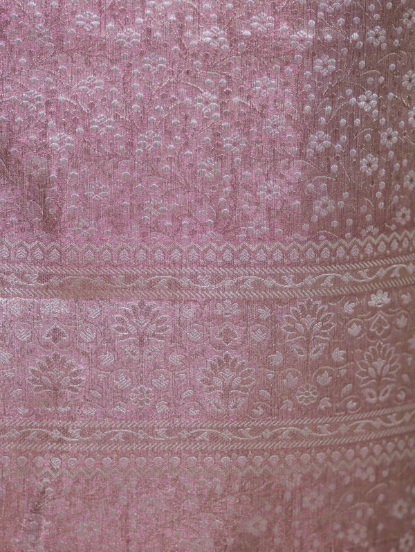 Banarasee Tissue Zari Weaving Salwar Kameez Fabric With Dupatta Set-Light Pink