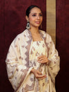 Banarasee Handloom Pure Cotton Silk Salwar Kameez Fabric With Dupatta-Cream