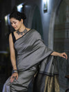 Banarasee Semi Silk Saree With Checks Pattern & Zari Woven Pallu-Black & White