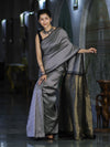 Banarasee Semi Silk Saree With Checks Pattern & Zari Woven Pallu-Black & White