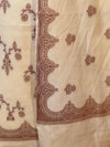 Banarasee Handloom Pure Cotton Silk Salwar Kameez Fabric With Dupatta-Cream