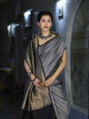 Banarasee Semi Silk Saree With Checks Pattern & Zari Woven Pallu-Black & White
