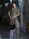 Banarasee Semi Silk Saree With Checks Pattern & Zari Woven Pallu-Black & White